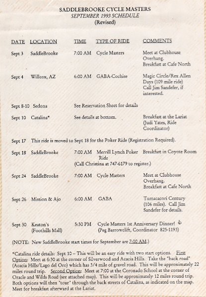 Ride - Sep 1993 - Schedule